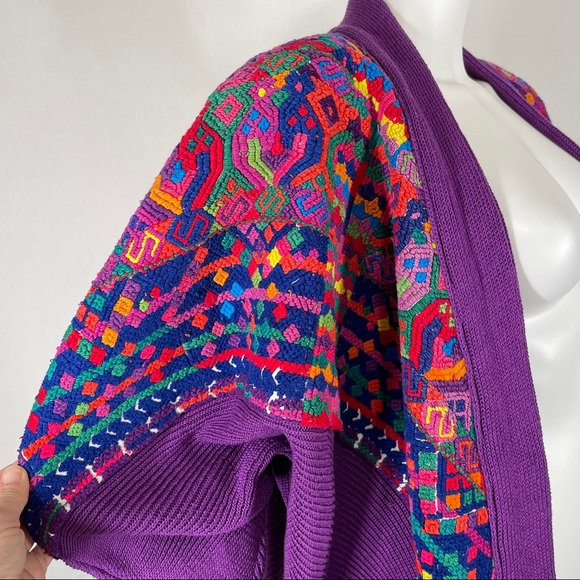 Guatemalan Cardigan Jacket Embroidered Huipil Boho - Picture 3 of 10
